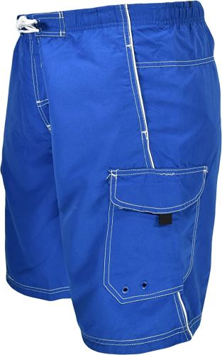 Big and Tall Quick Dry Cargo Swim Trunks with Piping to Size 8XB in Blue and Black